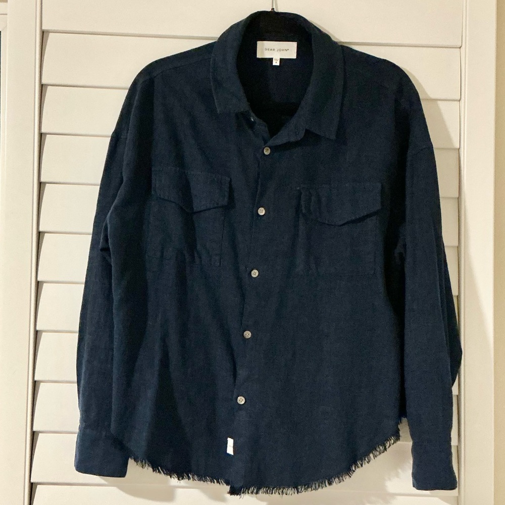 Dear John Navy Button-Up Fringe Blouse - Size S